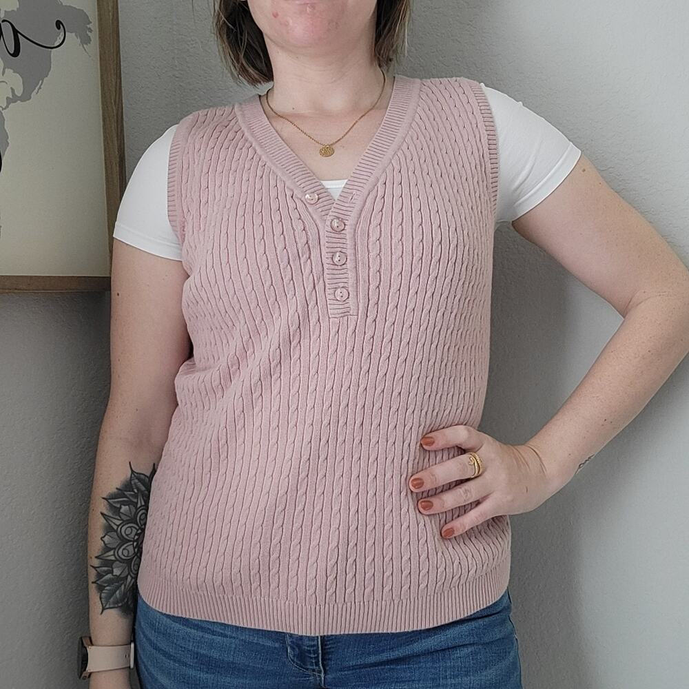 Vintage Women's Jeanne Pierre Light Pink Sweater Vest Size Large
